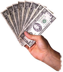 Hand with a fan of $20 bills